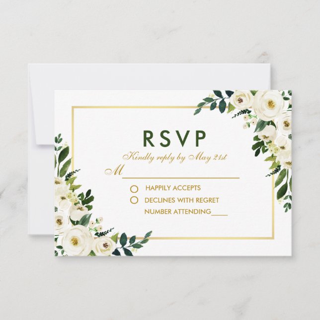 Aquarelle Floral Vert Blanc Mariage RSVP G (Devant)