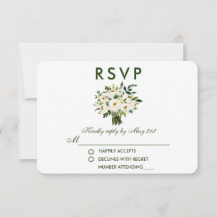 Aquarelle Floral Vert Bouquet Blanc Mariage RSVP