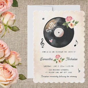 Aquarelle Floral Vinyl Record Faire-part de mariag
