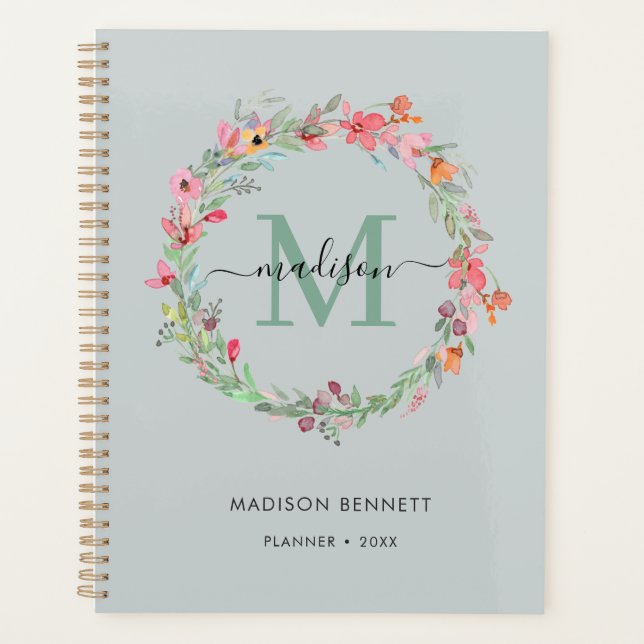 Aquarelle Floral Wreath Monogramme (Devant)