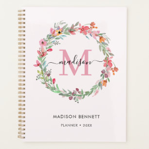 Aquarelle Floral Wreath Monogramme