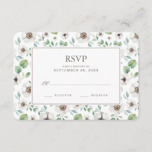 Aquarelle florale Anémone blanc - Mariage RSVP