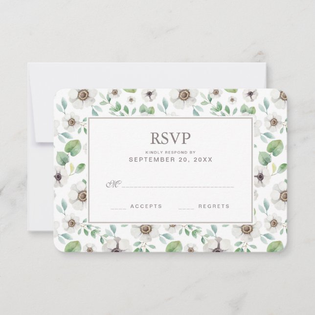 Aquarelle florale | Anémone blanc - Mariage RSVP (Devant)