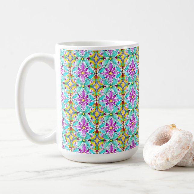 Aquarelle florale Art nouveau Motif Mug café (Avec donut)