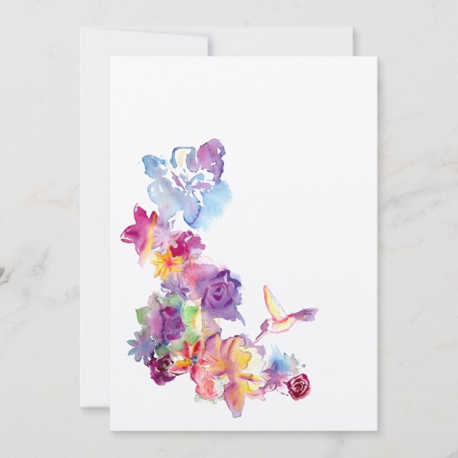 Aquarelle florale avec une invitation de colibri (Devant)