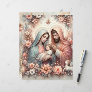 Aquarelle florale Bébé Jésus papier à scandale