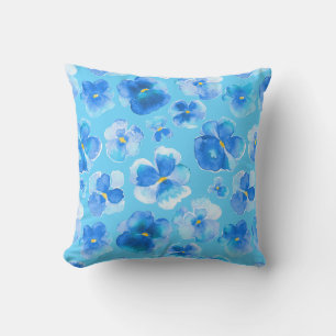 Aquarelle florale bleu pansement coussin d'art mod