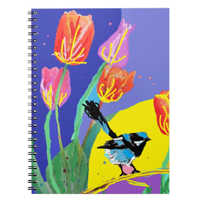Aquarelle florale bleu Wrens Carnet d'oiseaux (Devant)