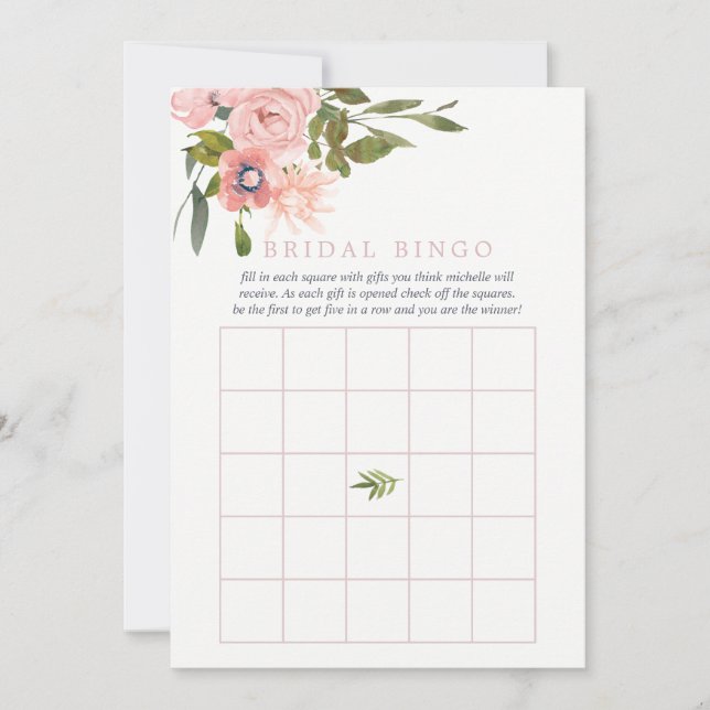 Aquarelle florale Blush rose Bride Bingo (Devant)
