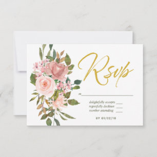 Aquarelle florale Blush Rose et Gold Wedding RSVP