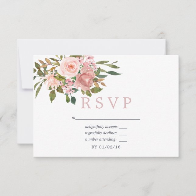 Aquarelle florale Blush rose Roses Mariage RSVP (Devant)