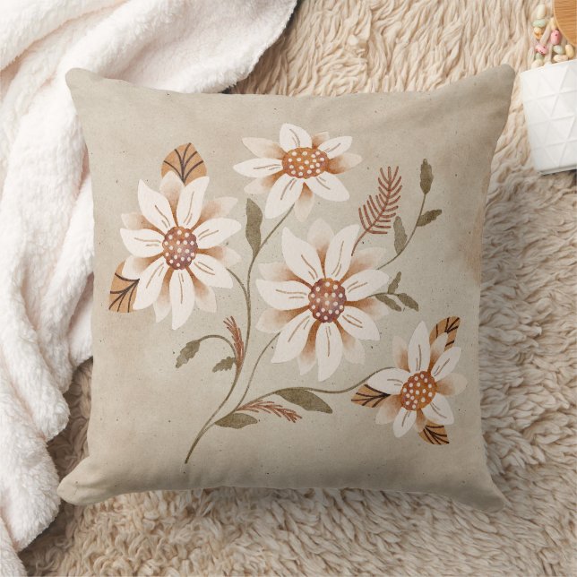 Aquarelle florale Brown et oreiller à lancer de ta (Couverture)