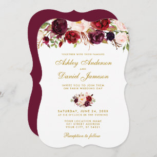 Aquarelle florale Burgundy Faire-part de mariage G