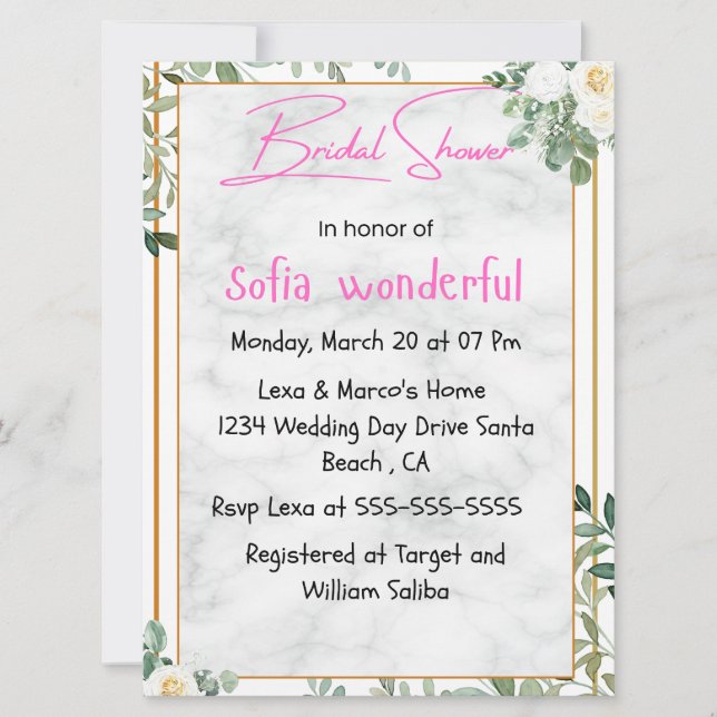 Aquarelle Florale Cadre nuptiale Douche Invitation (Devant)