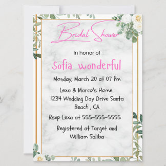 Aquarelle Florale Cadre nuptiale Douche Invitation