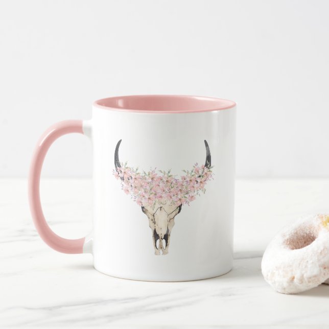 Aquarelle Florale Cerf Mug (Avec donut)
