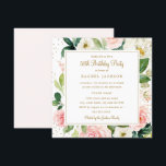 Aquarelle florale d'or bleu 50e Invitation d'anniv<br><div class="desc">Invitations d'anniversaire florales plus modernes dans le Little Bayleigh Store!</div>