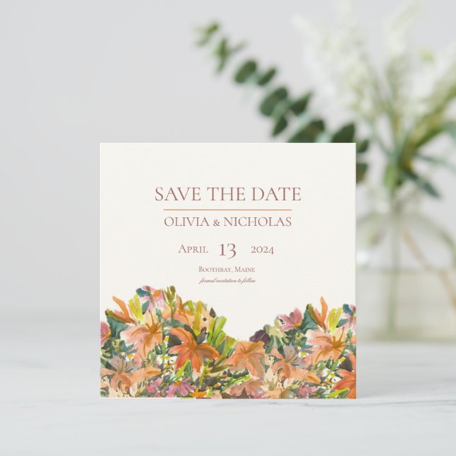 Aquarelle florale Enregistrer la carte Date (Debout devant)