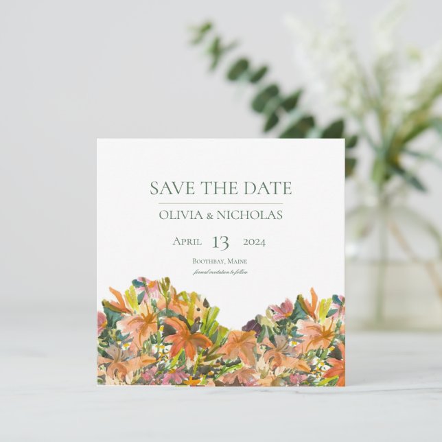 Aquarelle florale Enregistrer la carte Date (Debout devant)