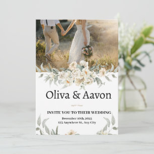 Aquarelle Florale et mariage photo invitations