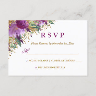 Aquarelle Florale Étincelle Mariage Améthyste RSVP