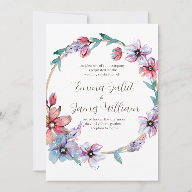Aquarelle Florale Faire-part de mariage (Devant)