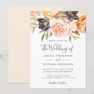 Aquarelle Florale Faire-part de mariage de pêche