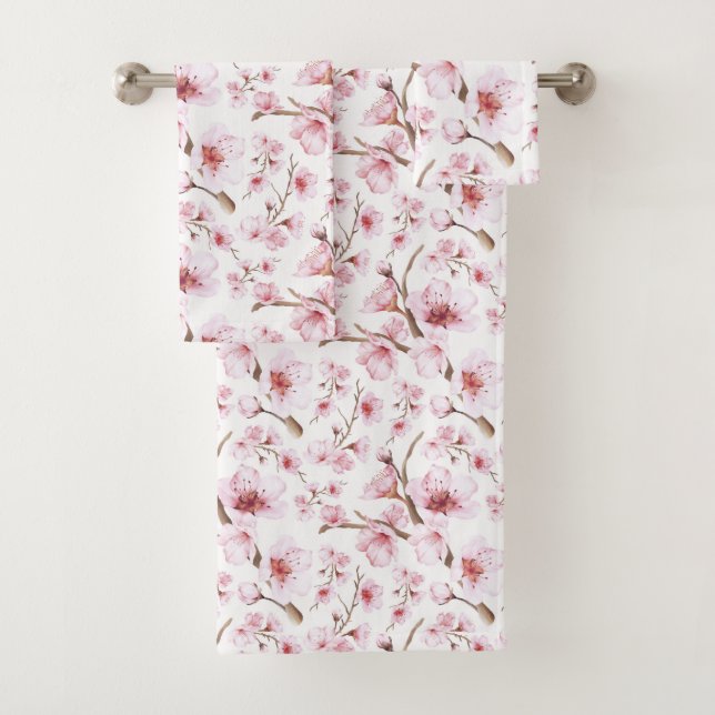 Aquarelle Florale Fleurs de cerisier rose blanc (En situation)