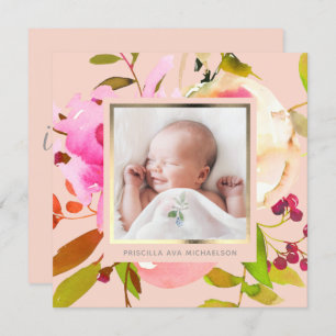 Aquarelle florale floue Faire-part de naissance ph