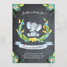 Aquarelle florale Invitation d'éléphants, Baby boy