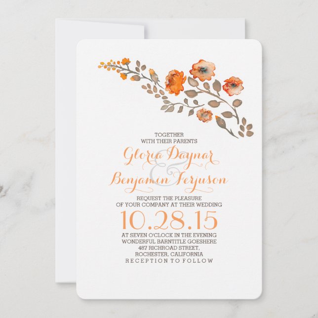 Aquarelle florale - invitation mariage de automne (Devant)