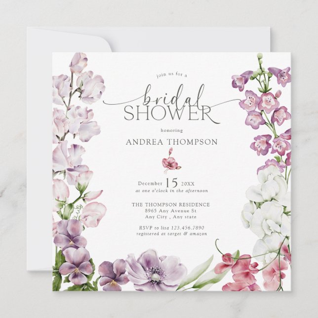 Aquarelle Florale Invitations de douche nuptiale (Devant)
