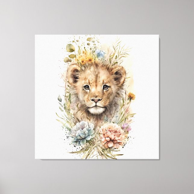 Aquarelle florale lionceau Toile Mur Art (Recto)