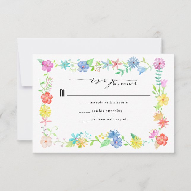 Aquarelle Florale mariage frontière RSVP (Devant)