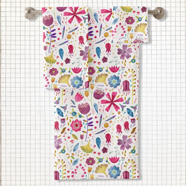 Aquarelle Florale moderne (Watercolor wildflower pattern art bathroom towel set)