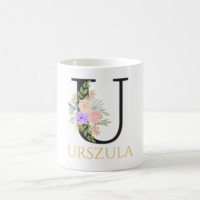 Aquarelle Florale Monogramme Café Mug (Centre)