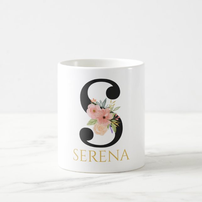 Aquarelle Florale Monogramme Café Mug (Centre)