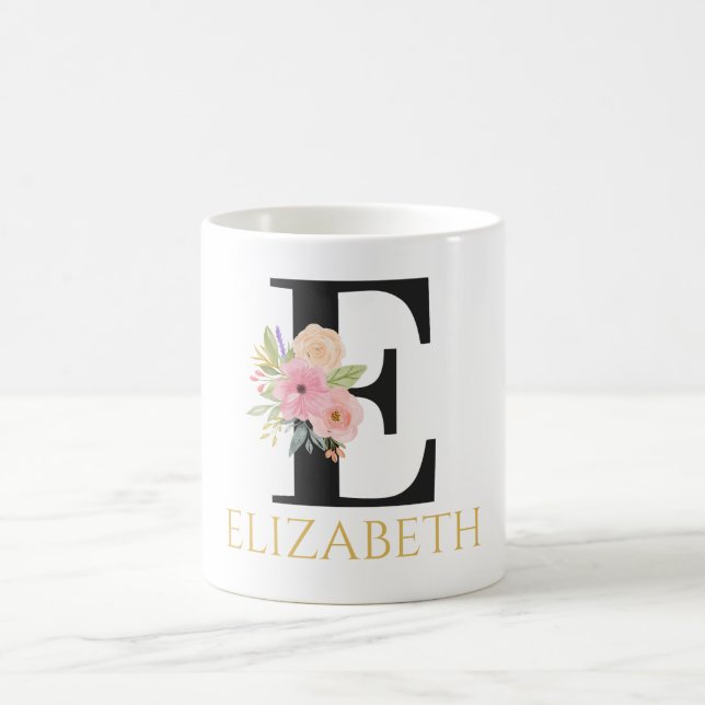 Aquarelle Florale Monogramme Café Mug (Centre)