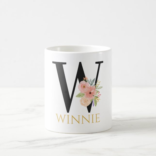 Aquarelle Florale Monogramme Café Mug (Centre)