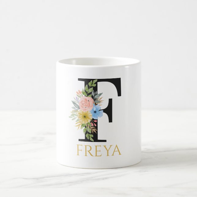 Aquarelle Florale Monogramme Café Mug (Centre)