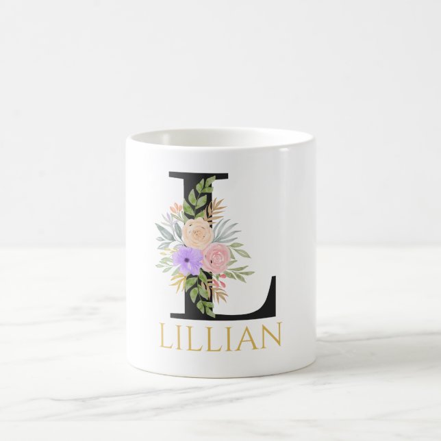 Aquarelle Florale Monogramme Café Mug (Centre)