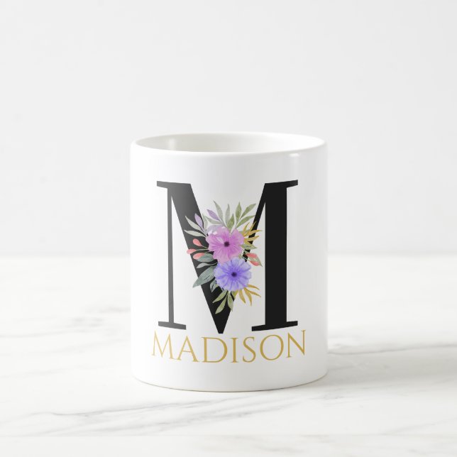Aquarelle Florale Monogramme Café Mug (Centre)