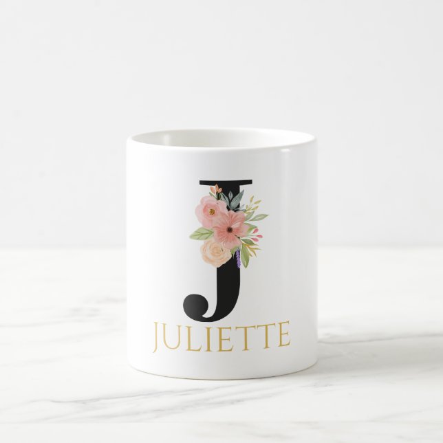 Aquarelle Florale Monogramme Café Mug (Centre)