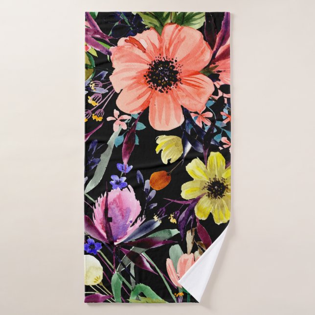 Aquarelle florale motif sans couture. Différents b (Serviette de bain)