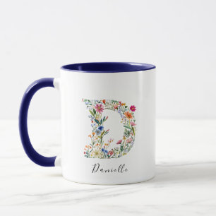 Aquarelle florale Nom et lettre D Monogramme Mug