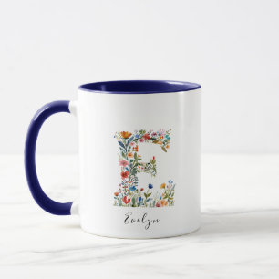 Aquarelle florale Nom et lettre E Monogramme Mug