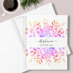 Aquarelle florale Nom personnalisé<br><div class="desc">Ce planificateur floral aquarelle est décoré de feuillage de couleur arc-en-ciel. Facilement personnalisable avec l'année, votre nom ou monogramme. Utilisez l'outil de conception pour modifier la taille, le style ou la couleur du texte. En créant notre oeuvre, vous ne trouverez pas cette image exacte d'autres créateurs. Aquarelle originale © Michele...</div>