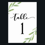 Aquarelle florale Numéro de table de réception de<br><div class="desc">Rustic Greenery Branch et Feuille Watercolor Spring Wedding Numéro de table - comprend une belle et élégante typographie de script avec une feuille botanique moderne et branche d'arbre pour la célébration spéciale du mariage.</div>
