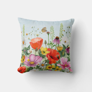 Aquarelle Florale Oreiller à jet Fleur sauvage