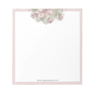 Aquarelle Florale, Pastel, Bordure Rose, Bloc-note